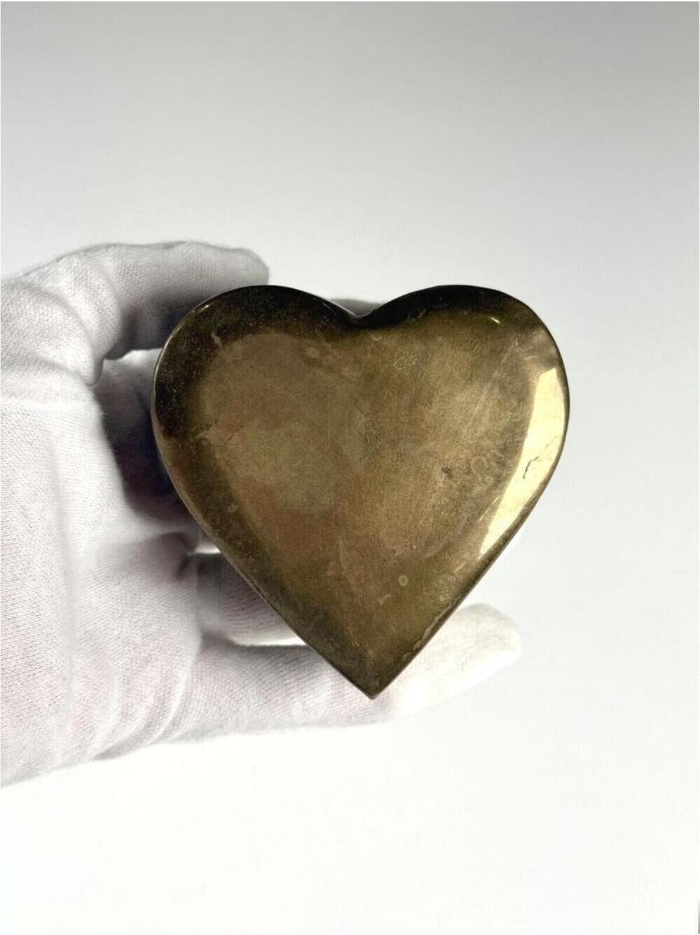 Vintage Solid Brass Heart Shaped Trinket Box India Hinged Lid Patina Finish